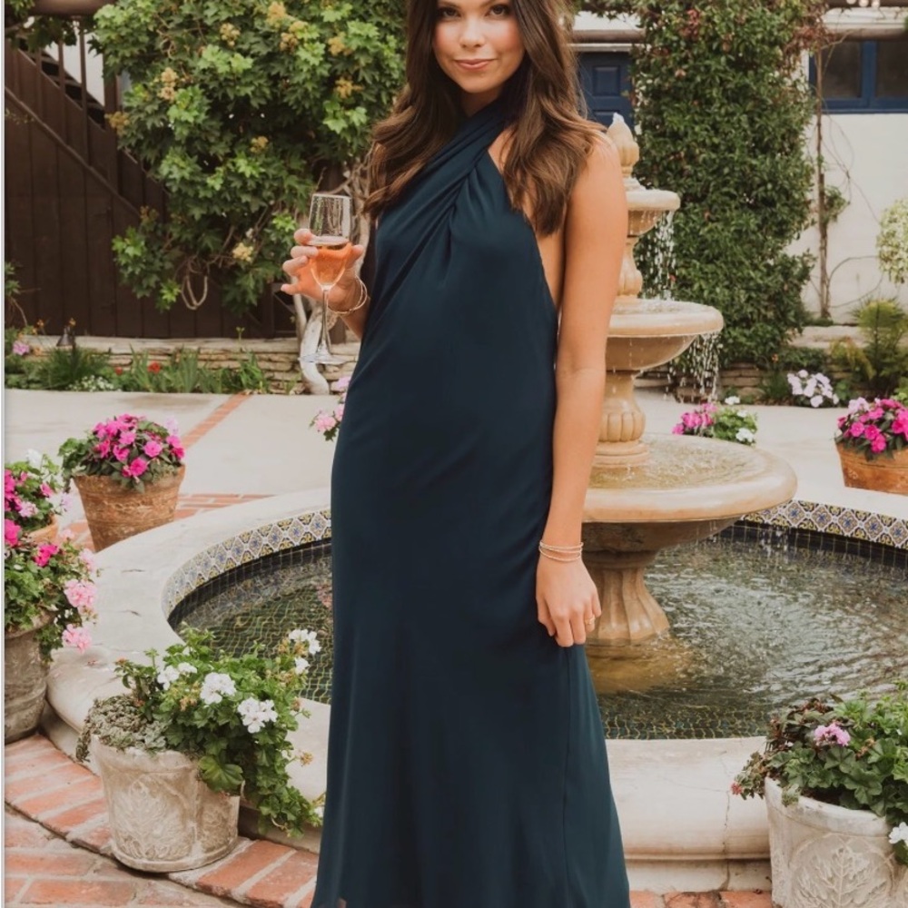 Jasmine Halter Midi Dress ~ Emerald Chiffon